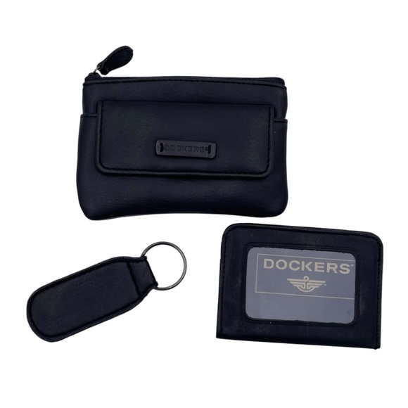 Dockers Mini Coin Purse Wallet Travel Set Card Slot ID Holder Keychain Black - Picture 1 of 9